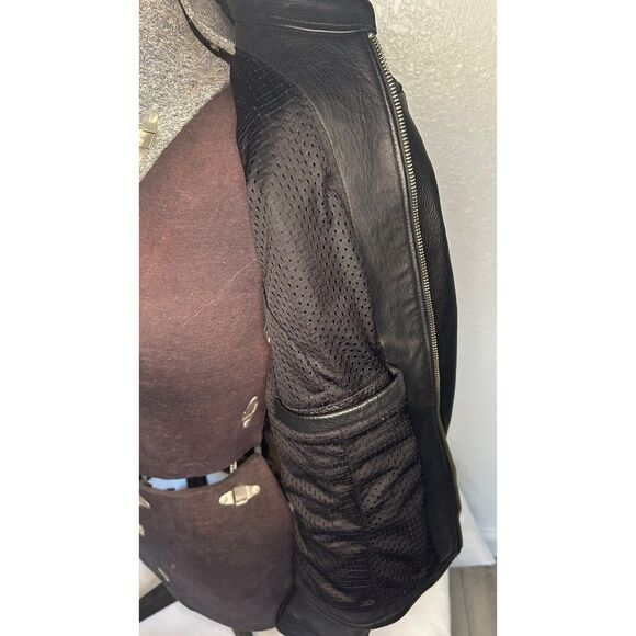 Harley Davidson Womens M Leather Riding Jacket Black Willie G Wheel Large Print - Picture 11 of 12